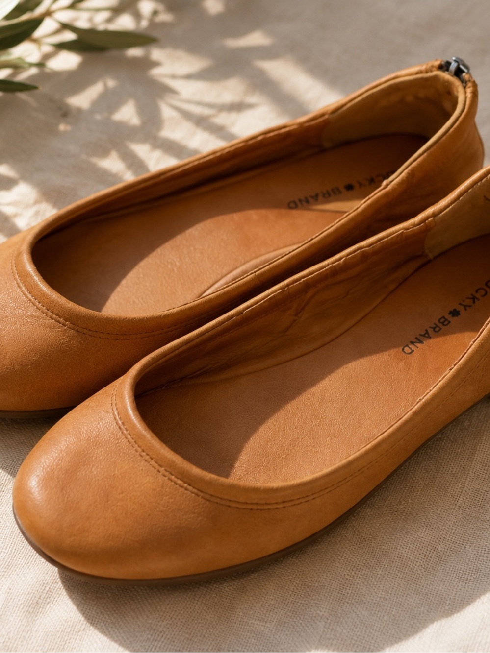 Lucky Brand Ekia Leather Ballet Flats Camel Slip On Shoes Women’s 8.5